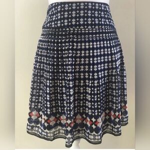 Max Studio ~ Blue Red Black Geometric Pleated Chiffon Mini Skirt